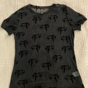 Black Short Sleeve T-Shirt with Horse Pattern